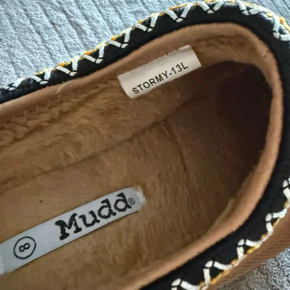 Mudd Brown Platform Mules with Black and Yellow Accents - Picture 4 of 6